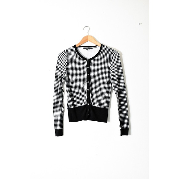 White House Black Market Sweaters - White House Black Market Cardigan Womens S Black White Gingham Button Front Knit